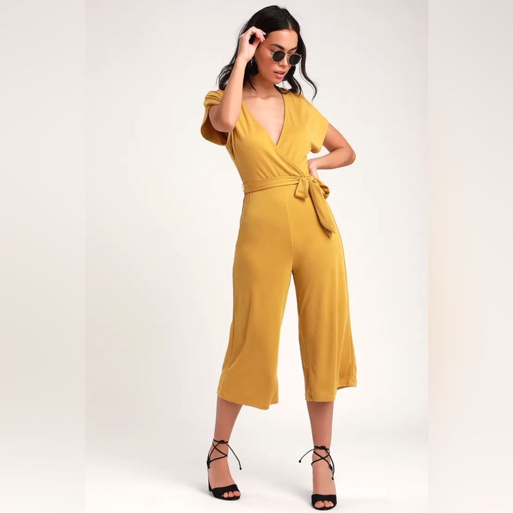 Lulus Mustard Yellow Surplice Culotte Jumpsuit